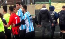 Edirne'de hakemi yumruklayan futbolcu sahada gözaltına alındı