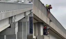 Viyadükte mahsur kalan keçi için nefes kesen kurtarma