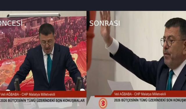 Meclis'te Veli Ağbaba konuşurken 'Özgür Özel' pankartına sansür!