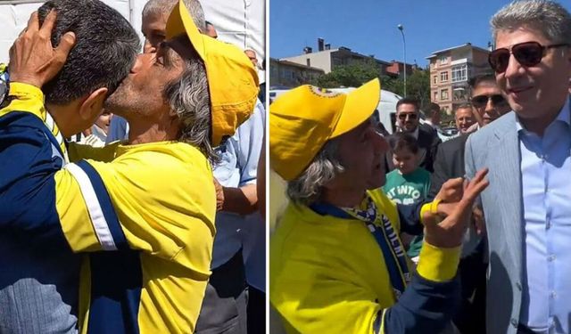Fenerbahçe'nin tanınan simalarından Rambo Okan, Hakan Safi'yi alnından öptü