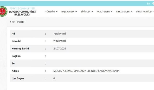 YENİ Parti, Yargıtay'ın siyasi partiler listesinde yer aldı